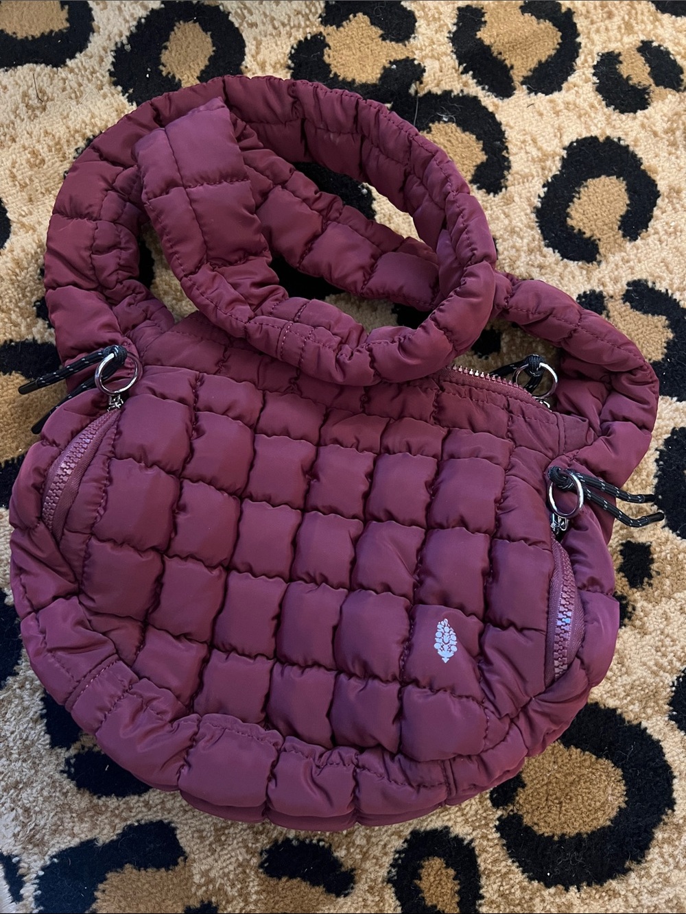 FP Movement by Free People Quilted Baby Carryall Sling Bag Burgundy Puffer